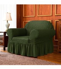 Uy Style Tekstil Polyester Bürümcük-Likralı Drapeli Süngerli Düz Giydirmeli Yeşil Tekli Koltuk Örtüsü 70x115 cm