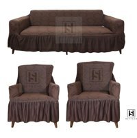 Heytgah Polyester Fırfırlı Süngersiz Düz Giydirmeli Kahverengi Üçlü Koltuk Örtüsü 180x230 cm