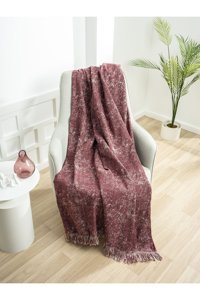 Ecre Pamuklu Kanvas Saçaklı Süngersiz Bordo Tekli Koltuk Örtüsü 170x220 cm