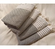 Şener Home Pamuklu Polar Saçaklı Süngersiz Çizgili Yeşil Tekli Koltuk Örtüsü 170x301 cm