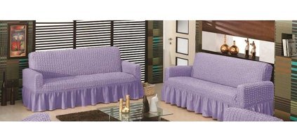 Evory Pamuklu - Polyester Bürümcük Jakarlı Süngersiz Armürlü Giydirmeli Mor Altılı Koltuk Örtüsü
