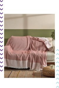 Bimbambom Pamuklu Püsküllü Süngersiz Zikzaklı Turuncu Tekli Koltuk Örtüsü 170x210 cm