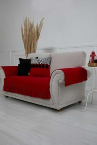Aisha's Design KTK-4 Polyester Örgü Pileli Süngersiz Düz Kırmızı İkili Koltuk Örtüsü 34x48 cm
