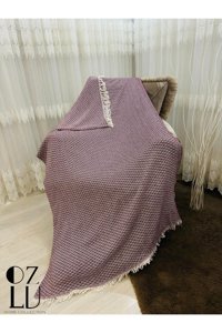 Özlü Home Atlas Pamuklu - Polyester Örgü Saçaklı Süngersiz Çizgili Kaymaz Bordo Tekli Koltuk Örtüsü 170x210 cm