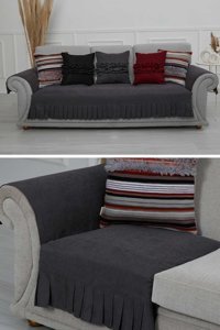 Aisha's Design KTK-6 Polyester Örgü Pileli Süngersiz Düz Gri Dörtlü Koltuk Örtüsü 34x48 cm