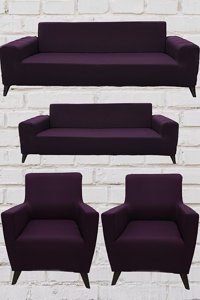Şahane Ev Mikro Polyester Likralı Jakarlı Süngersiz Düz Giydirmeli Lastikli Fuşya Üçlü Koltuk Örtüsü 28x32 cm