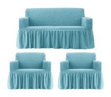 Elgeyar Pamuklu - Polyester Bürümcük Jakarlı Süngersiz Armürlü Giydirmeli Turkuaz Beşli Koltuk Örtüsü 183x230 cm