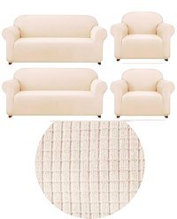 Furkanticaret Pamuklu - Polyester Likralı Süngersiz Düz Giydirmeli Krem 3-2-1-1 Koltuk Örtüsü 180x230 cm