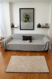 Koza Home Pamuklu Saçaklı Süngersiz Geometrik Desenli Gri Tekli Koltuk Örtüsü 300x170 cm