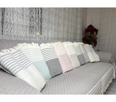 Nasır Home Pamuklu Püsküllü Süngersiz Düz Kahverengi Dörtlü Koltuk Örtüsü 180x300 cm