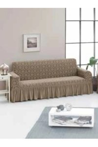 Uy Style Tekstil Likralı Drapeli Süngerli Düz Giydirmeli Gri Tekli Koltuk Örtüsü 180x230 cm