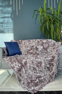 Çeyiz Diyarı Pamuklu Örgü Saçaklı Süngersiz Bordo Üçlü Koltuk Örtüsü 170x220 cm