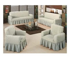 Evory Home Pamuklu - Polyester Bürümcük Jakarlı Süngersiz Armürlü Giydirmeli Lastikli Gri Sekizli Koltuk Örtüsü