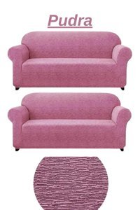 E Bahar Pamuklu - Polyester Likralı Jakarlı Süngersiz Armürlü Giydirmeli Pembe Altılı Koltuk Örtüsü 180x230 cm