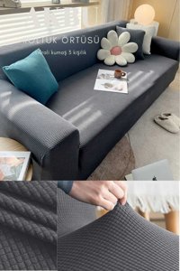 Akbu Polyester Likralı Süngersiz Pitikare Desenli Giydirmeli Lastikli Antrasit Tekli Koltuk Örtüsü 180x230 cm