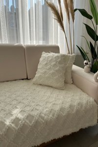 Best House Decor Pamuklu Püsküllü Süngersiz Geometrik Desenli Yeşil Tekli Koltuk Örtüsü 100x230 cm