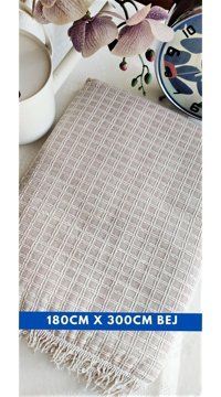A.Z.H. Pamuklu - Polyester Süngersiz Armürlü Bej Tekli Koltuk Örtüsü 170x230 cm