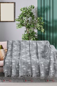 Fabric Box Pamuklu Saçaklı Süngersiz Geometrik Desenli Gri Tekli Koltuk Örtüsü 170x220 cm