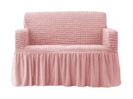 Elgeyar Polyester Bürümcük Jakarlı Süngersiz Armürlü Giydirmeli Pembe İkili Koltuk Örtüsü 140x180 cm