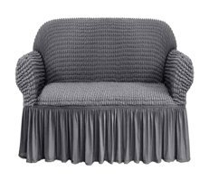 Elgeyar Polyester Bürümcük Jakarlı Süngersiz Armürlü Giydirmeli Gri İkili Koltuk Örtüsü 140x180 cm
