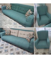 Riseler Home Likralı Jakarlı Süngersiz Çizgili Giydirmeli Yeşil Dörtlü Koltuk Örtüsü 180x230 cm