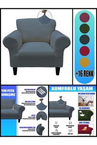Kılıfsan Pamuklu - Polyester Süngersiz Petek Desenli Su Geçirmez Gri Tekli Koltuk Örtüsü 140 cm