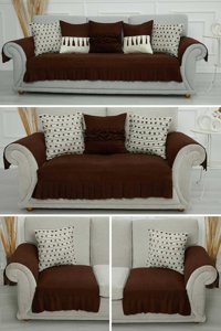 Aisha's Design KTK-9 Polyester Örgü Pileli Süngersiz Düz Kahverengi Sekizli Koltuk Örtüsü 34x48 cm
