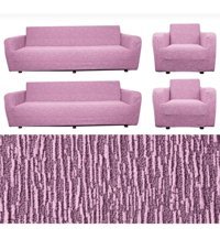 Beren Madencilik Pamuklu - Polyester Jakarlı Süngersiz Çizgili Giydirmeli Lastikli Pembe Dörtlü Koltuk Örtüsü 180x220 cm