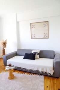 Koza Home Pamuklu - Polyester Saçaklı Süngersiz Çizgili Bej Tekli Koltuk Örtüsü 115x201 cm