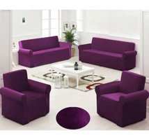 Uygar Home Pamuklu - Polyester Likralı Süngerli Düz Giydirmeli Mor Dörtlü Koltuk Örtüsü