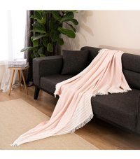 Dafne Moda Naturel Pamuklu Kanvas Püsküllü Süngersiz Armürlü Pembe Üçlü Koltuk Örtüsü 170x210 cm