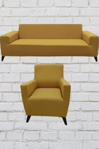 Şahane Ev Mikro Polyester Likralı Jakarlı Süngersiz Düz Giydirmeli Lastikli Hardal Üçlü Koltuk Örtüsü 85x55 cm