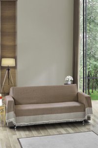 Vagonik Royal Pamuklu - Polyester Polar Saçaklı Süngersiz Düz Kahverengi Tekli Koltuk Örtüsü 180x300 cm
