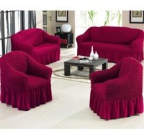 Elgeyar Pamuklu - Polyester Bürümcük Jakarlı Süngersiz Armürlü Giydirmeli Bordo Yedili Koltuk Örtüsü 183x230 cm