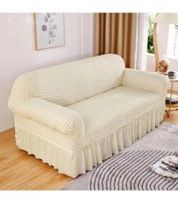 Uytm Polyester Bürümcük-Likralı Drapeli Süngerli Çizgili Giydirmeli Bej Tekli Koltuk Örtüsü 230x180 cm