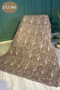 Lemonjure Pamuklu Saçaklı Süngersiz Çizgili Haki Tekli Koltuk Örtüsü 170x220 cm