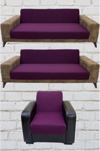 Şahane Ev Mikro Polyester Likralı Jakarlı Süngersiz Düz Giydirmeli Lastikli Pembe Üçlü Koltuk Örtüsü 75x55 cm