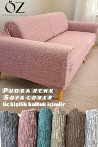Özmakan Likralı Jakarlı Süngersiz Çizgili Giydirmeli Pembe Tekli Koltuk Örtüsü 180x230 cm