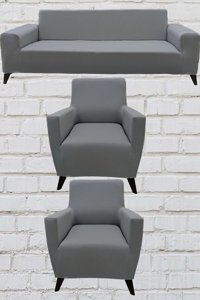 Şahane Ev Mikro Polyester Likralı Jakarlı Süngersiz Düz Giydirmeli Lastikli Gri Üçlü Koltuk Örtüsü 38x46 cm