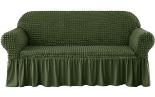 Elgeyar Pamuklu - Polyester Bürümcük Jakarlı Süngersiz Armürlü Giydirmeli Yeşil Üçlü Koltuk Örtüsü 183x230 cm