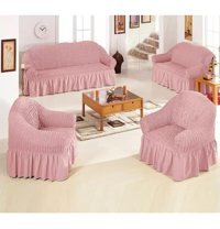 Elgeyar Pamuklu - Polyester Bürümcük Jakarlı Süngersiz Armürlü Giydirmeli Pembe Yedili Koltuk Örtüsü 180x230 cm