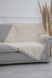 Aisha's Design KS-3 Keten Saçaklı Süngersiz Düz Giydirmeli Lastikli Bej Tekli Koltuk Örtüsü 90x170 cm