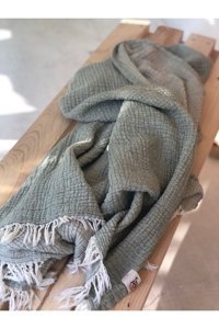 Evoli Skin Throw Pamuklu Örgü Püsküllü Süngersiz Armürlü Yeşil Üçlü Koltuk Örtüsü 125x190 cm