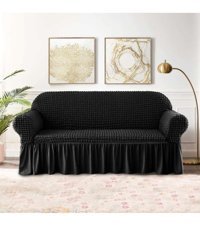 Uy Style Tekstil Polyester Bürümcük-Likralı Drapeli Süngerli Düz Giydirmeli Siyah Tekli Koltuk Örtüsü 180x230 cm