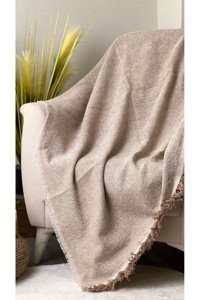 Evimebu Pamuklu Kanvas Saçaklı Süngersiz Armürlü Bej Tekli Koltuk Örtüsü 170x210 cm