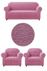 Uytm Likralı Jakarlı Süngerli Çizgili Giydirmeli Pembe Üçlü Koltuk Örtüsü 180x230 cm