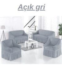 Güzelevim Polyester Bürümcük Fırfırlı Süngersiz Kapitone Giydirmeli Krem 3-2-1-1 Koltuk Örtüsü 180x230 cm