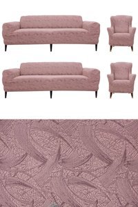 Heytgah Pamuklu Likralı Süngersiz Soyut Desenli Giydirmeli Pembe 3-3-1-1 Koltuk Örtüsü 230x180 cm