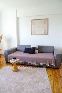Koza Home Pamuklu - Polyester Saçaklı Süngersiz Çizgili Bordo Tekli Koltuk Örtüsü 115x201 cm