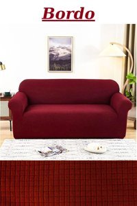 Kanway Polyester Likralı Süngersiz Düz Giydirmeli Krem Üçlü Koltuk Örtüsü 180x230 cm